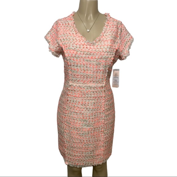 NANETTE LEPORE Neon Boucle Tweed Dress Pink NWT 8 - Picture 2 of 12